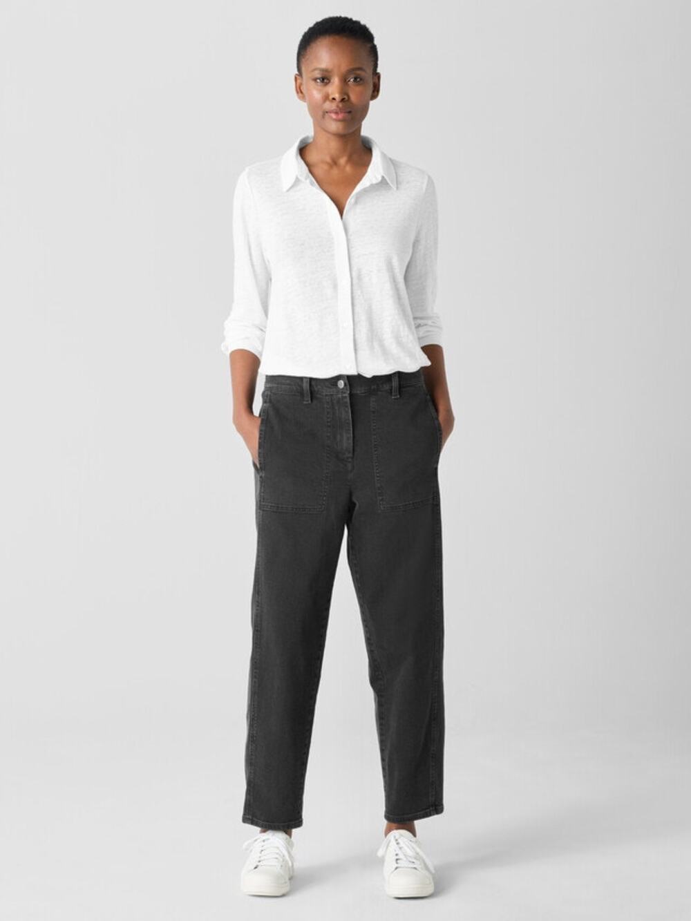 Eileen Fisher Lantern Cotton Stretch Denim High Rise Black Utility Jeans 6